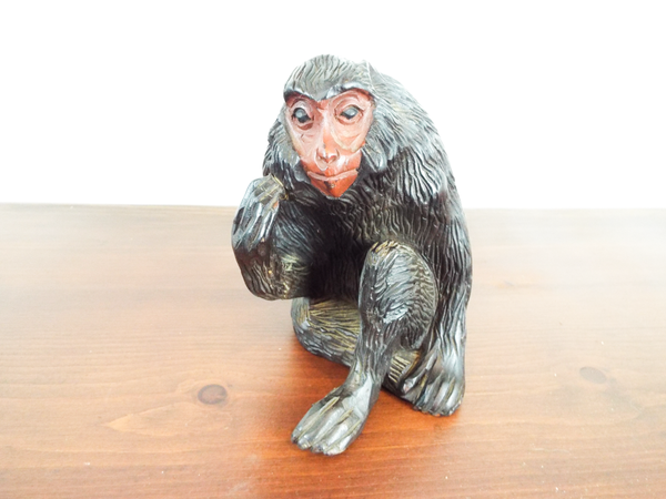 Antique Set Of 3 Japanese Carved Wooden Monkeys 1920s Showa Period