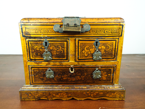 1920s 30s Asian Lacquer Jewelry Box Folding Mirror Chinese Travel