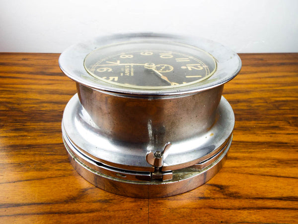 Vintage WW2 US Navy Chelsea Mark I Deck Clock Brass Nickel Plated