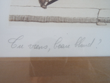 Vintage 1930s signed Boris O Klein Canine Hand Colored Print Tu Viens Beau Blond