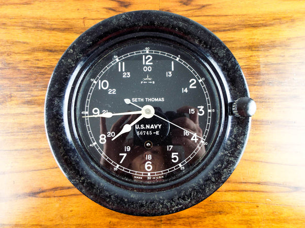 Vintage Bakelite Seth Thomas WW2 Era Deck Clock US Navy Working