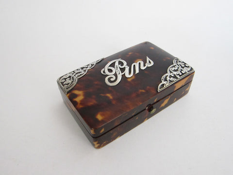 Antique  Tortoise Shell & Sterling Silver Mappin and Webb Pin Box - Yesteryear Essentials
 - 1