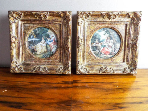 Antique 19th C Framed Miniature Scenic Paintings After Boucher - Yesteryear Essentials
 - 1