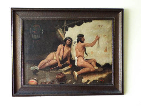 Antique Carl (Karl) Moon Oil on Canvas Painting of Native Americans