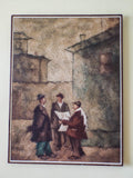 Vintage Oil on Canvas Impressionism Textured Painting of Men in Street Scene by Emil