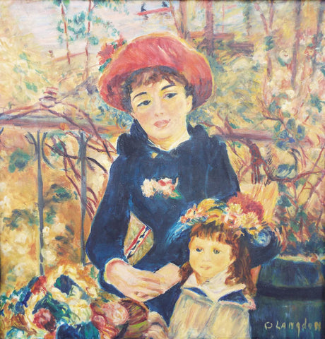 Signed Oil On Canvas Painting ~ O Langdon ~ "On The Terrace' after Renoir