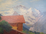 Original Signed I Keiser Oil Canvas Painting of Mountain Landscape