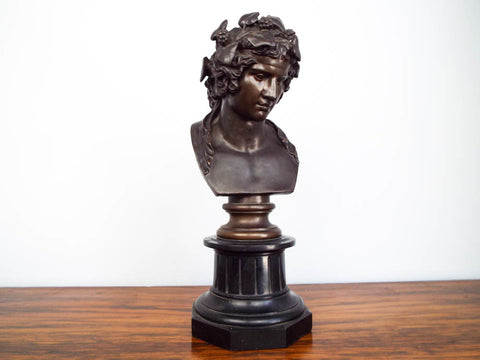 Antique 19th C French Bronze Bacchus Bust Sculpture ~ F Barbedienne