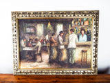 Vintage Signed Oil On Canvas Painting of a Bar Scene