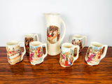 Antique Ceramic Mugs & Beer Pitcher Roman Religious Scenes