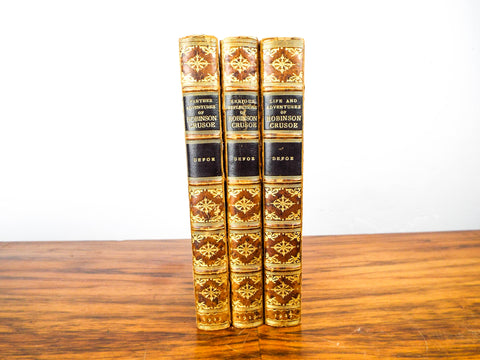 Constable Defoe 1925 Robinson Crusoe ~ Leather Bound 3 Volumes