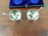 Antique Victorian Cased English Sterling Silver Salt Cellars & Spoons 1889 H & T