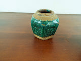 Antique Set Of 3 Chinese Glazed Ginger Jars Hexagonal Clay Containers Home Decor