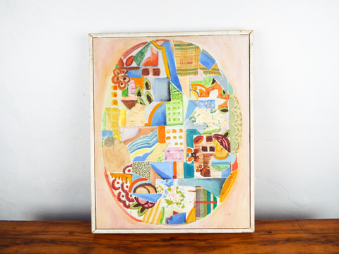 Original Abstract Art Collage Oil On Canvas Painting Signed M Guggenheim J Meyer