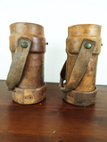 Two Vintage WW2 Leather Ammunition Shell Carrier British Umbrella Cane Bucket