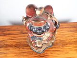 Antique Asian Wooden Art Sculpture Three Star Gods Polychromed Red Black Gold