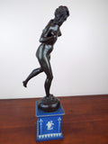 Vintage German Bronze Sculpture Bacchante Dancing Female Signed Lina Muller 1930