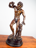 Antique 19th C Large Bronze Art Sculpture Satyr With Cymbals Duchemin Grand Tour