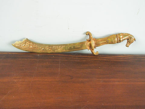 Antique Gold Gilt Brass Scimitar Letter Opener 1899 Prince Of Wales Stakes Union