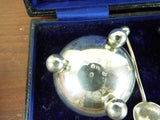 Antique Victorian Cased English Sterling Silver Salt Cellars & Spoons 1889 H & T