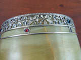 Antique 1910s British Sterling Clad Import Bronze Stone Gem Inset Bowl S & C