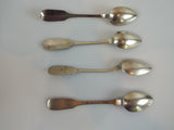 Antique 19th C American German Coin Silver Teaspoons Set Of 4 Fiddleback Design