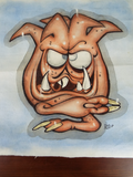 Vintage Art Bizarre Oil On Canvas Monster Painting American Artist Signed ROD
