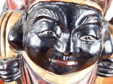 Antique Asian Wooden Art Sculpture Three Star Gods Polychromed Red Black Gold