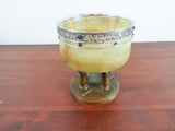 Antique 1910s British Sterling Clad Import Bronze Stone Gem Inset Bowl S & C
