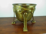 Antique Arts & Crafts Large Planter Heavy Brass Strapwork Art Nouveau Style 1900