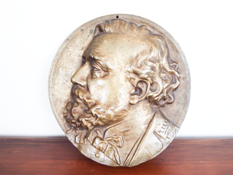 Antique Heavy 12" Bronze Metal Roundel Gentlemans Bust Wall Art 19th C Repousse