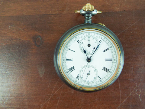 Antique Swiss Made Gunmetal Chronograph Pocket Watch 1900 Working Serial No.359