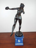 Vintage German Bronze Sculpture Bacchante Dancing Female Signed Lina Muller 1930