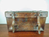 Vintage WW2 British Military Officers Heavy Leather Travel Trunk Case Lt Poupard