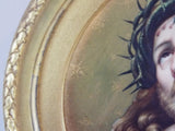 Antique Porcelain Round Plaque Jesus Wears Crown Of Thorns Framed German Art
