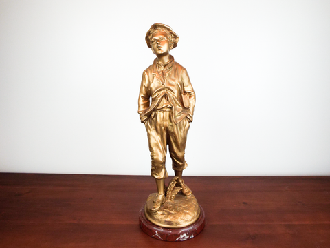 Antique French Sculpture Whistler After Bruonon Made In Paris 19thC Signed Metal