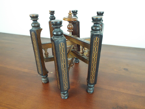 Antique Victorian Folding Stand English 19thC Trivet Tray Base Exotic Wood Inlay