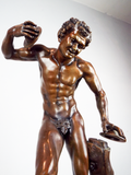 Antique 19th C Large Bronze Art Sculpture Satyr With Cymbals Duchemin Grand Tour