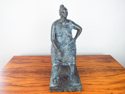 Vintage Mexican Bronze Art Sculpture Carlos Aguirre 4/8 Signed Art Rural Woman