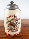 Antique German 1/2L Stein No 557 Pewter Lidded Beer Mug Imer Massvoll Cavalier
