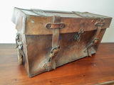 Vintage WW2 British Military Officers Heavy Leather Travel Trunk Case Lt Poupard