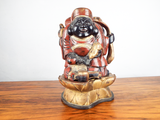 Antique Asian Wooden Art Sculpture Three Star Gods Polychromed Red Black Gold