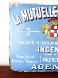 Antique Bowed French Enamel Advertising Sign Mutual Fire Insurance Valence 1920s