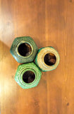 Antique Set Of 3 Chinese Glazed Ginger Jars Hexagonal Clay Containers Home Decor