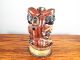 Antique Asian Wooden Art Sculpture Three Star Gods Polychromed Red Black Gold
