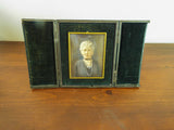 Antique Miniature Cased Painting Of A Bejeweled Lady 1920s Leather Travel Case