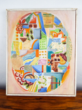 Original Abstract Art Collage Oil On Canvas Painting Signed M Guggenheim J Meyer