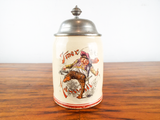 Antique German 1/2L Stein No 557 Pewter Lidded Beer Mug Imer Massvoll Cavalier