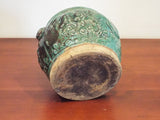 Antique Chinese Green Glazed Ginger Jar 6" Clay Container Old Kitchen Home Decor