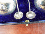 Antique Victorian Cased English Sterling Silver Salt Cellars & Spoons 1889 H & T